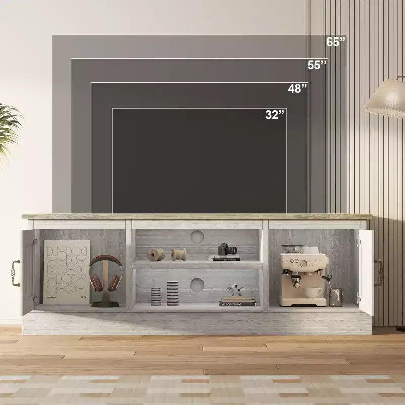 Modern TV Stand for TVs Up to 65'', Wooden Entertainment Center with Storage Cabinet, Modern Media TV Console Table for Living Room Bedroom
