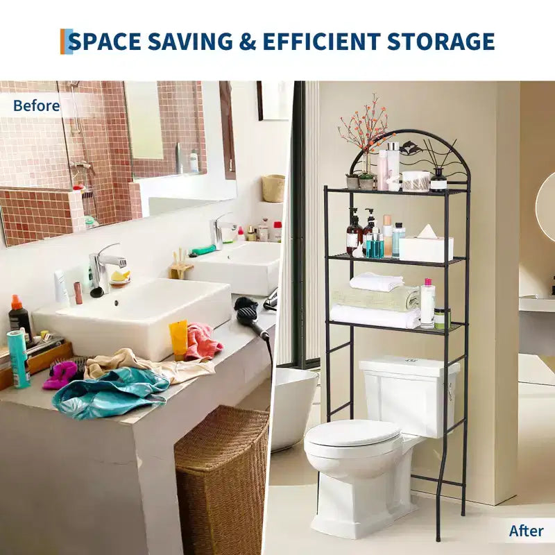 3-Tier Over The Toilet Storage, Freestanding Metal Bathroom Organizer Shelf Over Toilet, Space-Saving Above The Toilet Shelf for Bathroom