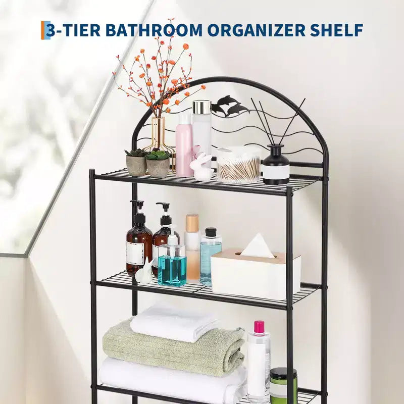 3-Tier Over The Toilet Storage, Freestanding Metal Bathroom Organizer Shelf Over Toilet, Space-Saving Above The Toilet Shelf for Bathroom