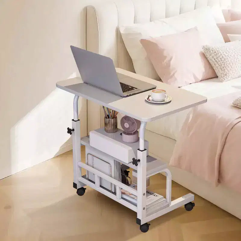 Portable Rolling Desk with Adjustable Height, Mobile Standing Computer Desk with Storage Shelves for Home Office, Study & Small Spaces