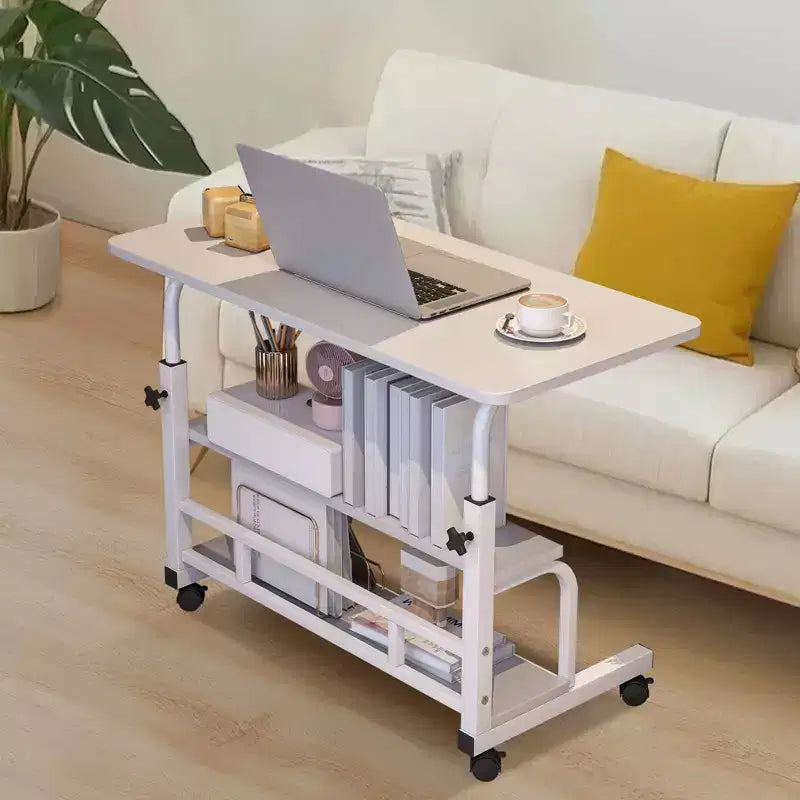 Portable Rolling Desk with Adjustable Height, Mobile Standing Computer Desk with Storage Shelves for Home Office, Study & Small Spaces
