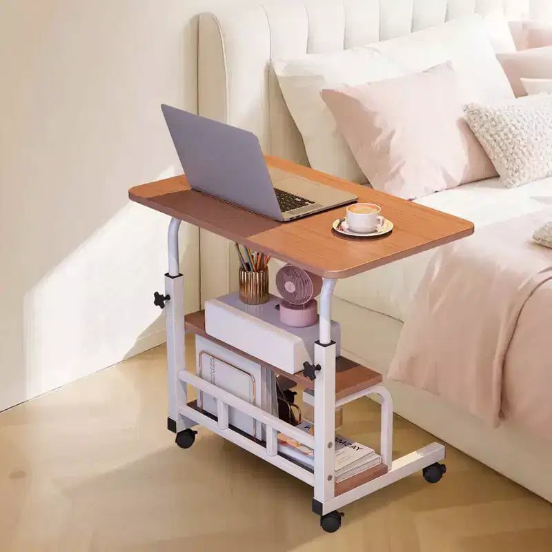 Portable Rolling Desk with Adjustable Height, Mobile Standing Computer Desk with Storage Shelves for Home Office, Study & Small Spaces