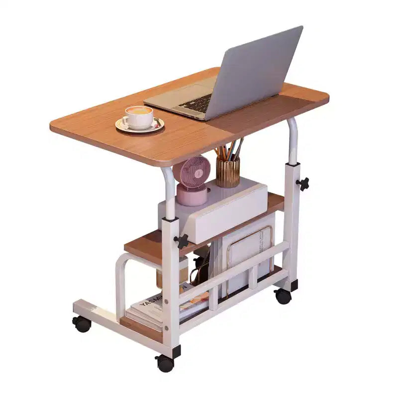 Portable Rolling Desk with Adjustable Height, Mobile Standing Computer Desk with Storage Shelves for Home Office, Study & Small Spaces