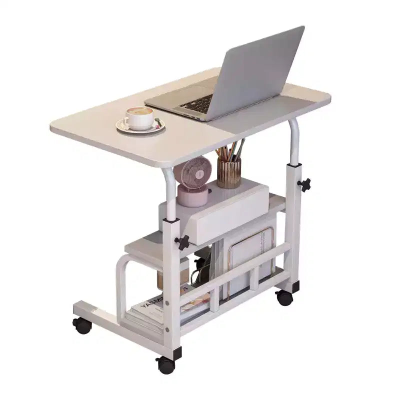 Portable Rolling Desk with Adjustable Height, Mobile Standing Computer Desk with Storage Shelves for Home Office, Study & Small Spaces