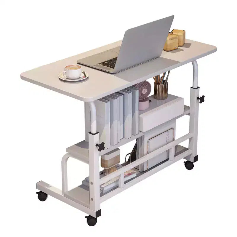 Portable Rolling Desk with Adjustable Height, Mobile Standing Computer Desk with Storage Shelves for Home Office, Study & Small Spaces