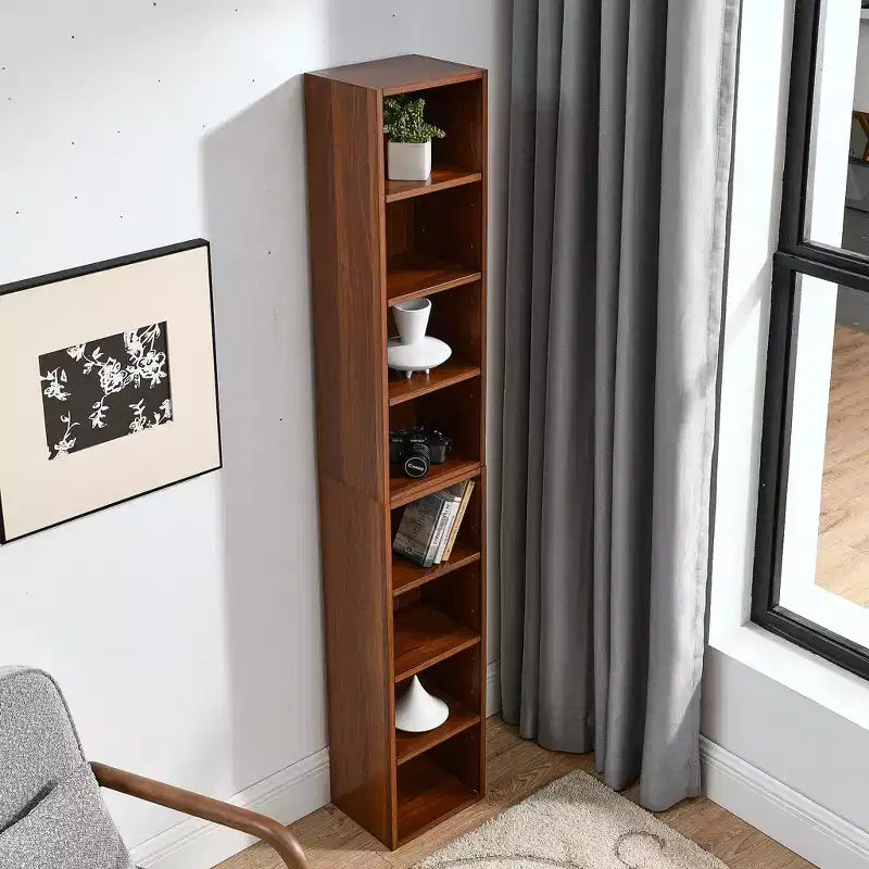 Narrow Bookshelf with 8 Tiers, Tall Bookcase for Books and CDs, Storage Organizer for Living Room, Hallway, Office