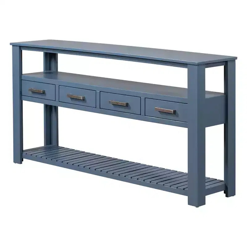 62.2" Narrow Console Table with 2 Shelves and 4 Drawers, Metal Handles, Accent Table for Entryway, Living Room, Black