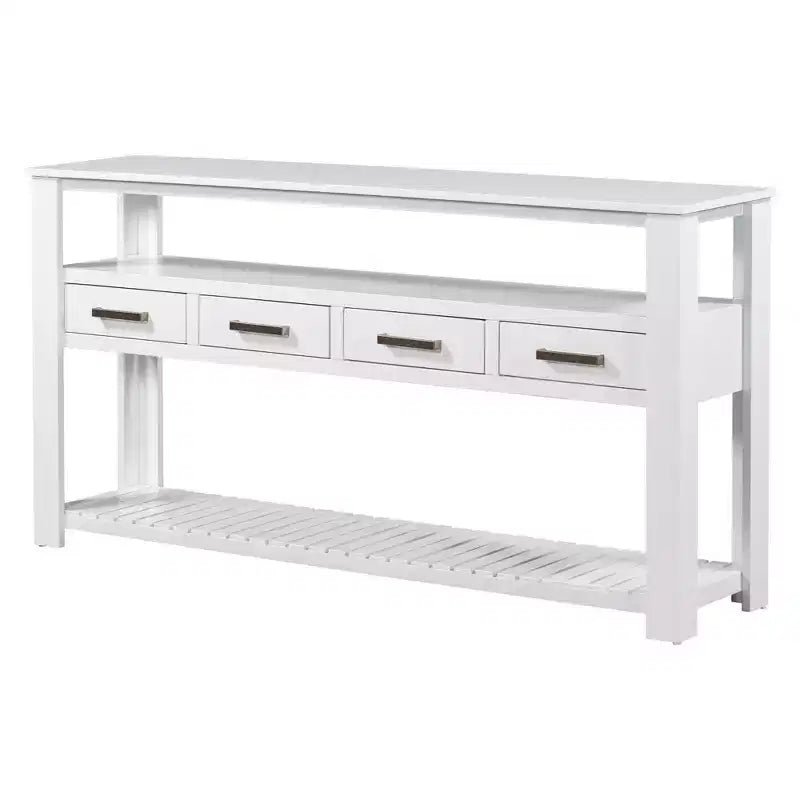 62.2" Narrow Console Table with 2 Shelves and 4 Drawers, Metal Handles, Accent Table for Entryway, Living Room, Black