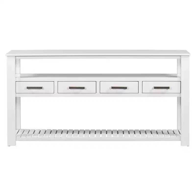 62.2" Narrow Console Table with 2 Shelves and 4 Drawers, Metal Handles, Accent Table for Entryway, Living Room, Black
