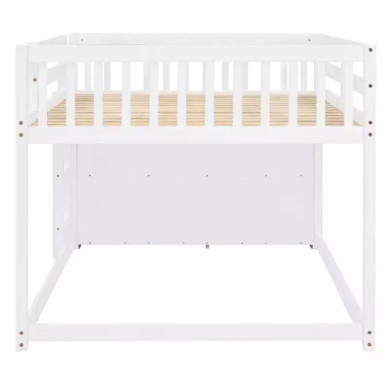 Modern Full over Full Bunk Bed with 4 Drawers and 3 Shelves, Solid Pine Wood