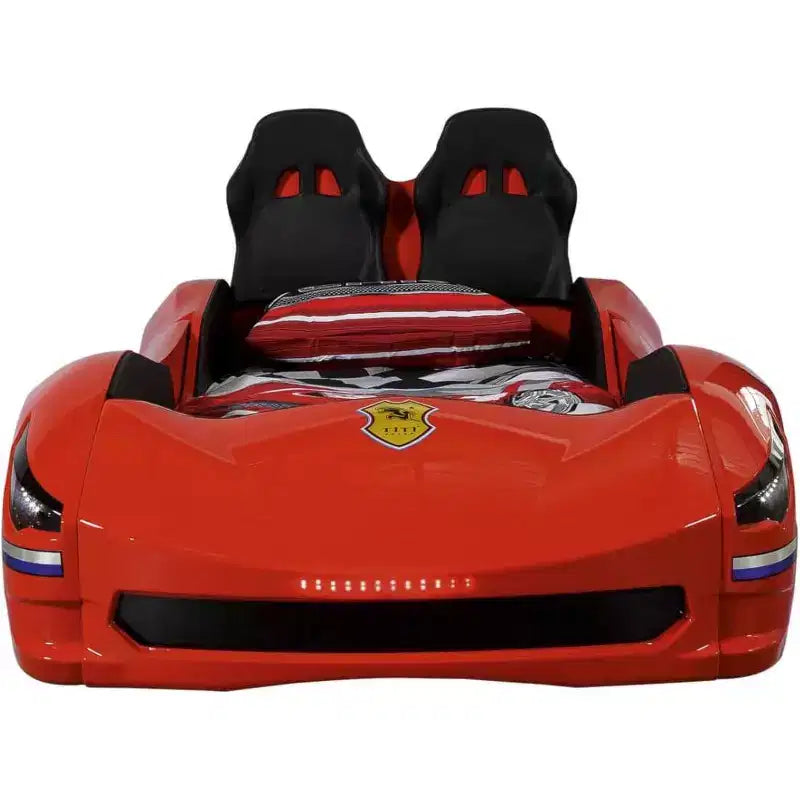 Twin Car Bed Frame for Kids, ABS Construction, No Headboard, Race Car Design