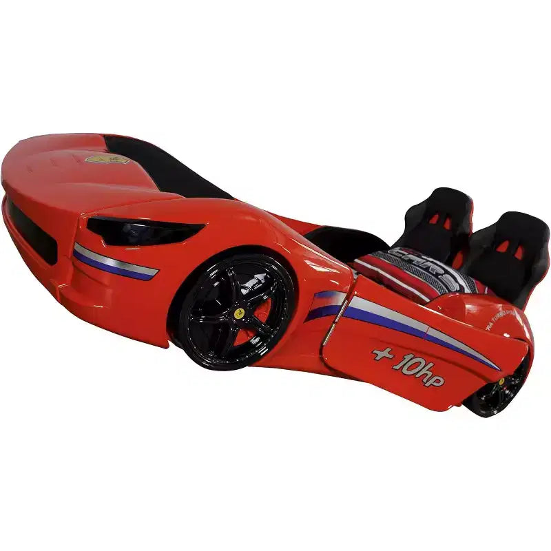 Twin Car Bed Frame for Kids, ABS Construction, No Headboard, Race Car Design