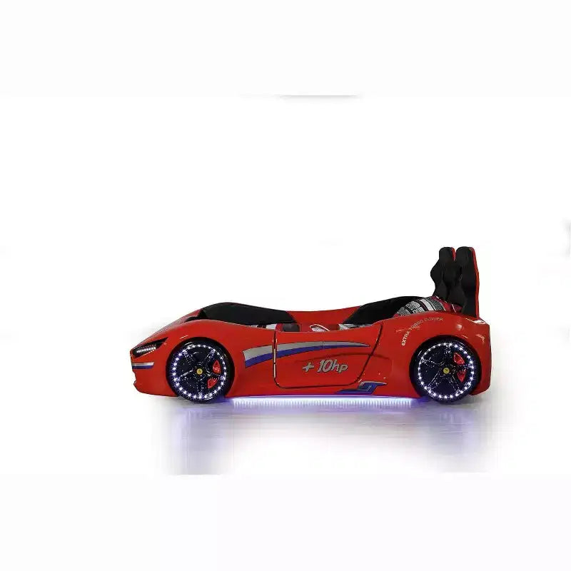 Twin Car Bed Frame for Kids, ABS Construction, No Headboard, Race Car Design