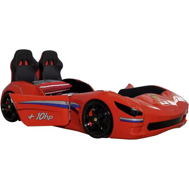 Twin Car Bed Frame for Kids, ABS Construction, No Headboard, Race Car Design