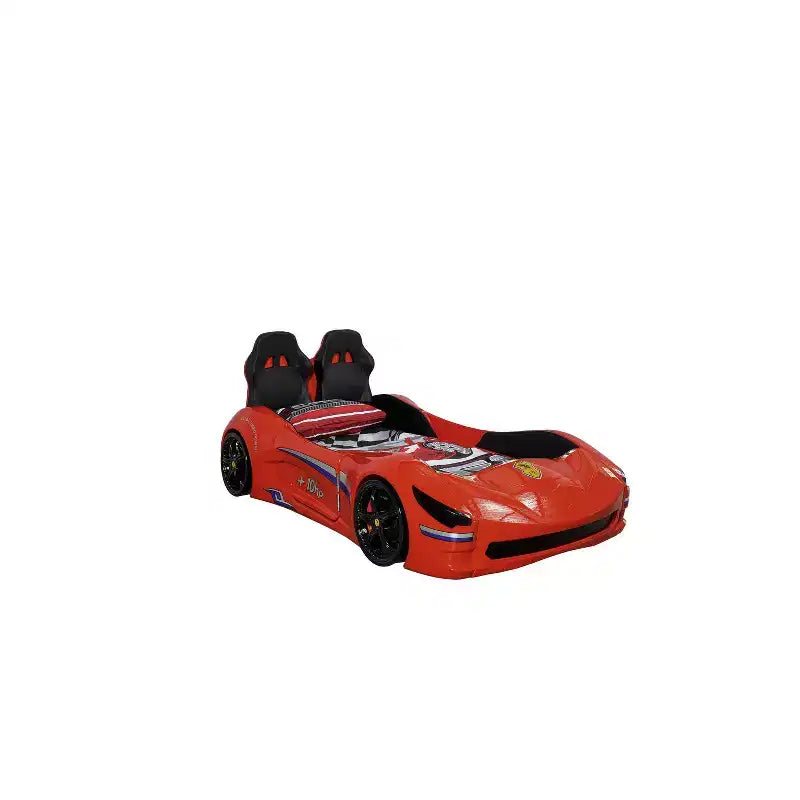 Twin Car Bed Frame for Kids, ABS Construction, No Headboard, Race Car Design