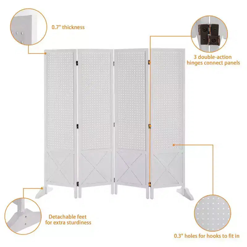 4-Panel Wood Room Divider Privacy Screen, 59.84"H x 59.84"W