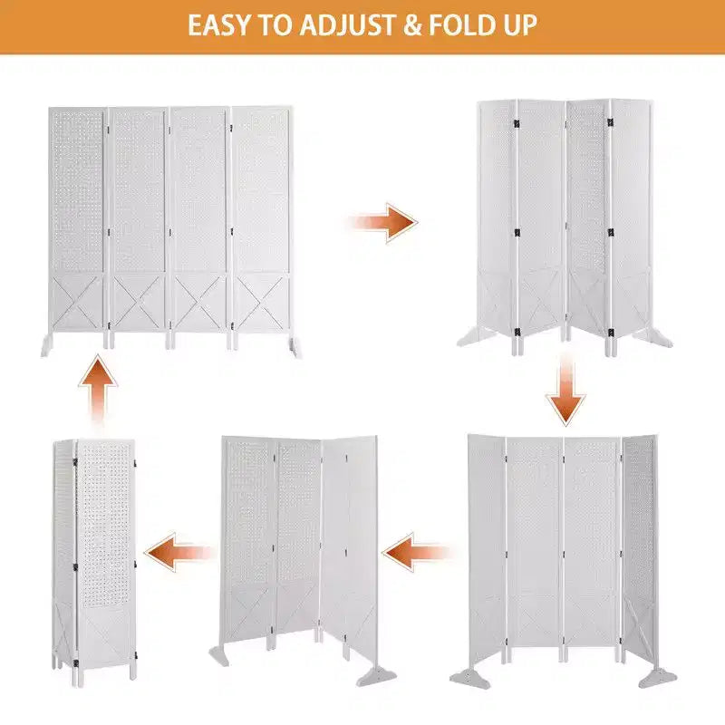 4-Panel Wood Room Divider Privacy Screen, 59.84"H x 59.84"W