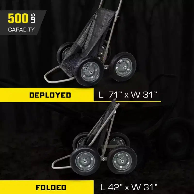 Multi-Use Folding Cart, 500 lb Capacity for Hauling Game, Bait, Hunting Gear, and Wood, Black