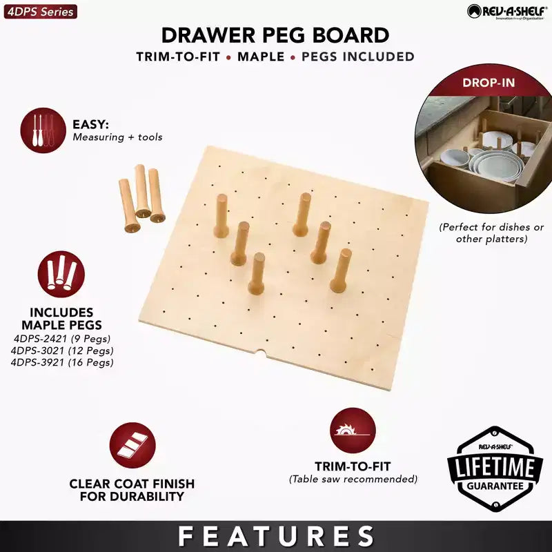 Pegboard Drawer Divider Organizer, Trim to Fit Wooden Kitchen Cabinet Storage for Utensils, Pots and Dishes