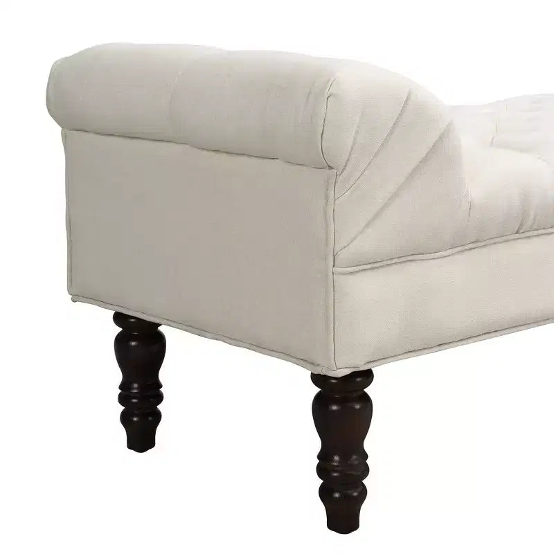 Upholstered Ottoman Bench with Tufted Fabric, Rolled Arms, Gourd Legs and Premium Foam, Easy Assembly