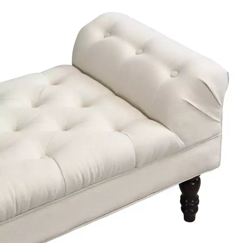 Upholstered Ottoman Bench with Tufted Fabric, Rolled Arms, Gourd Legs and Premium Foam, Easy Assembly