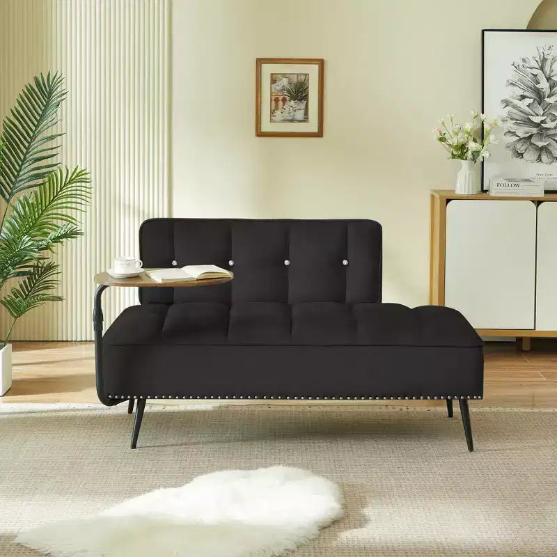 54" Velvet Loveseat Sofa with Swivel Side Table & Backrest, 2-Seater Couch for Living Room, Bedroom