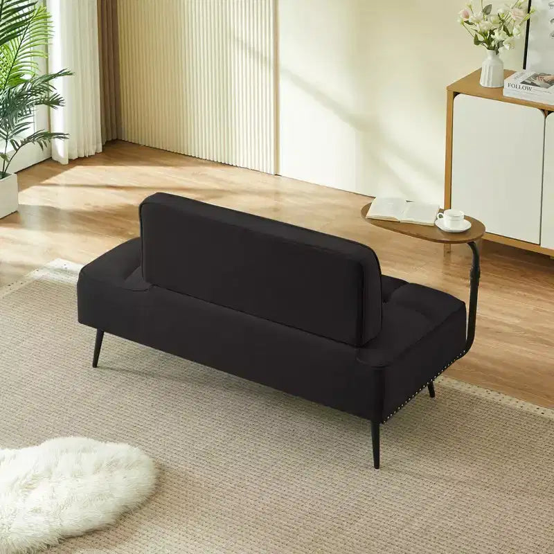 54" Velvet Loveseat Sofa with Swivel Side Table & Backrest, 2-Seater Couch for Living Room, Bedroom