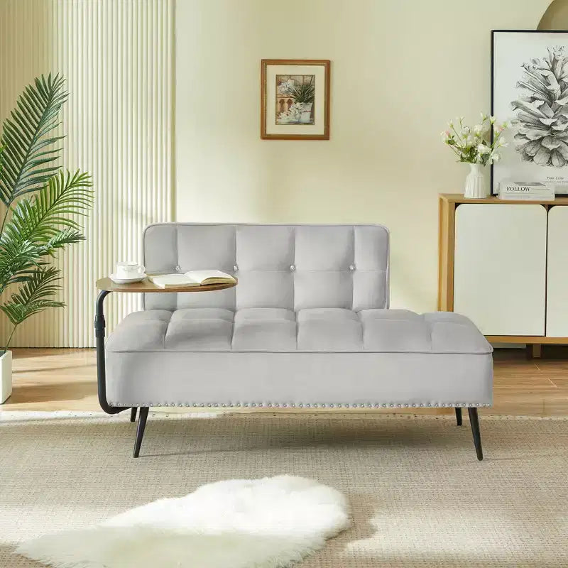54" Velvet Loveseat Sofa with Swivel Side Table & Backrest, 2-Seater Couch for Living Room, Bedroom