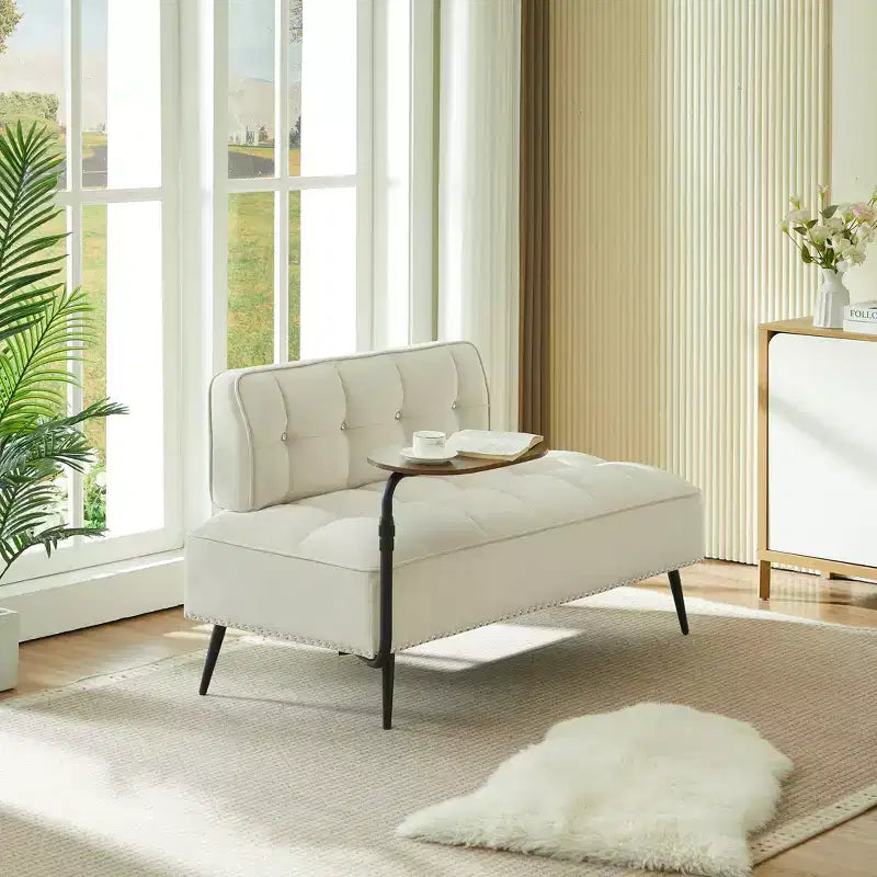 54" Velvet Loveseat Sofa with Swivel Side Table & Backrest, 2-Seater Couch for Living Room, Bedroom