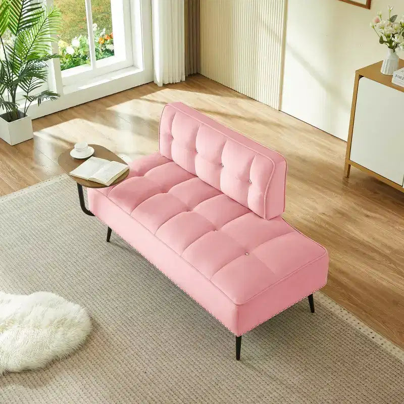 54" Velvet Loveseat Sofa with Swivel Side Table & Backrest, 2-Seater Couch for Living Room, Bedroom