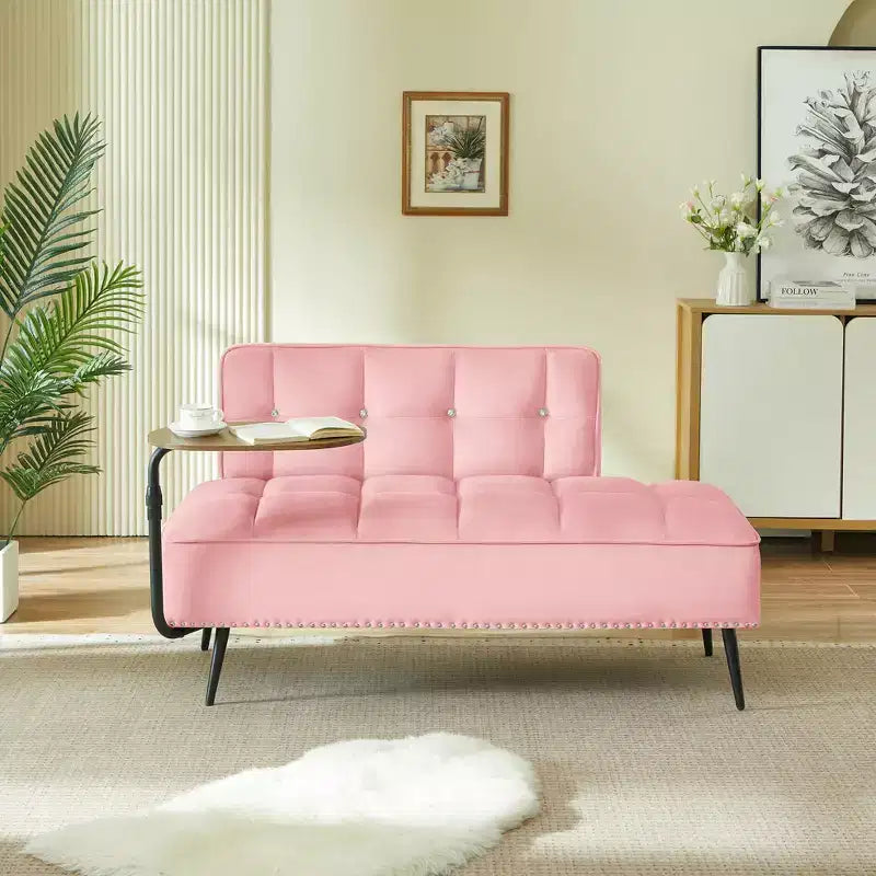 54" Velvet Loveseat Sofa with Swivel Side Table & Backrest, 2-Seater Couch for Living Room, Bedroom