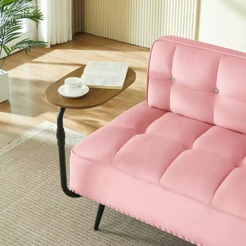 54" Velvet Loveseat Sofa with Swivel Side Table & Backrest, 2-Seater Couch for Living Room, Bedroom