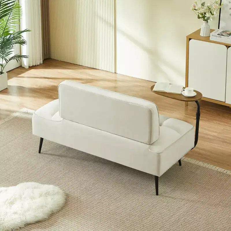 54" Velvet Loveseat Sofa with Swivel Side Table & Backrest, 2-Seater Couch for Living Room, Bedroom