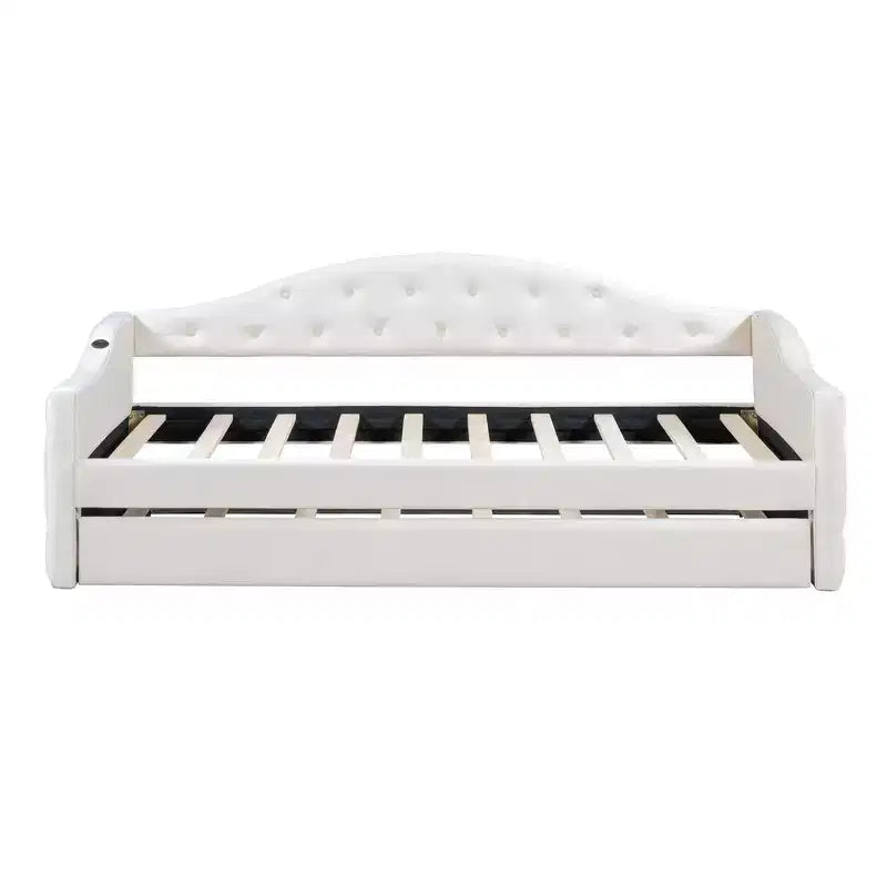 Twin Upholstered Daybed with Trundle, Tufted Velvet Sofa Bed with USB Charging Ports