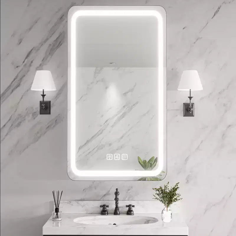 16"W x 28"H Iron Medicine Cabinet with Mirror, Dimmable LED Light, Anti-Fog and Outlets, Fully Assembled