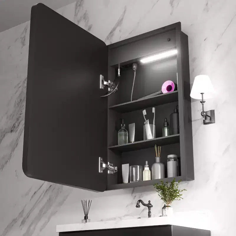 16"W x 28"H Iron Medicine Cabinet with Mirror, Dimmable LED Light, Anti-Fog and Outlets, Fully Assembled