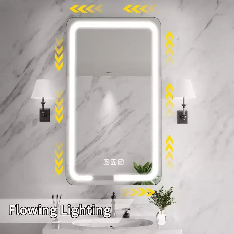 16"W x 28"H Iron Medicine Cabinet with Mirror, Dimmable LED Light, Anti-Fog and Outlets, Fully Assembled