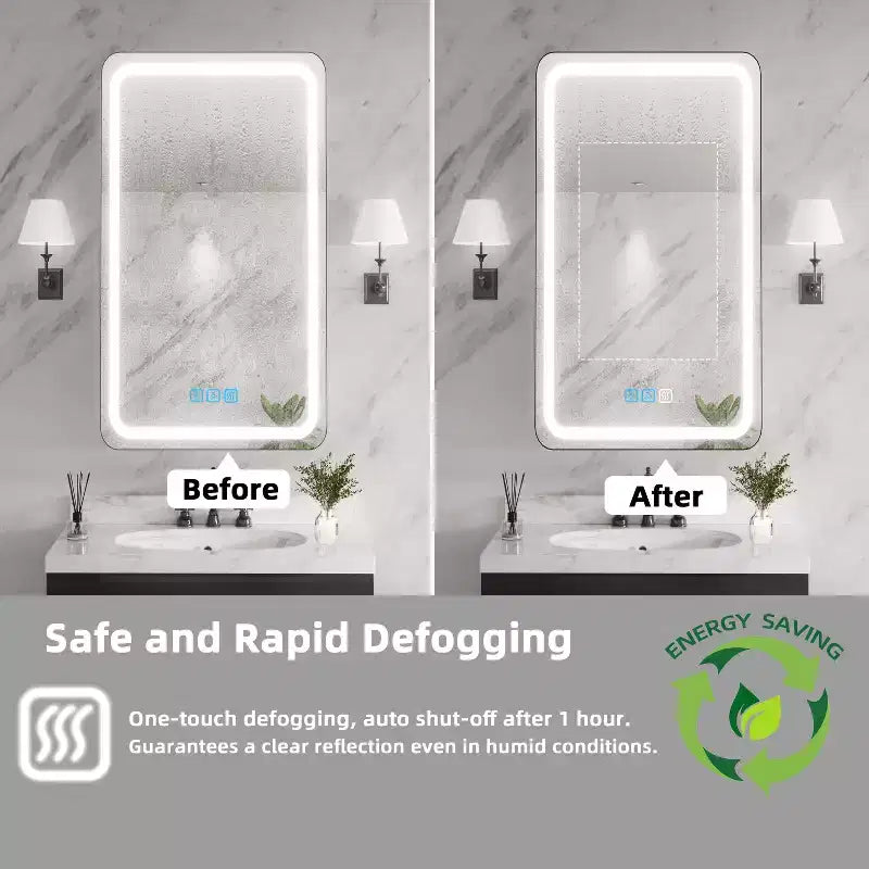16"W x 28"H Iron Medicine Cabinet with Mirror, Dimmable LED Light, Anti-Fog and Outlets, Fully Assembled