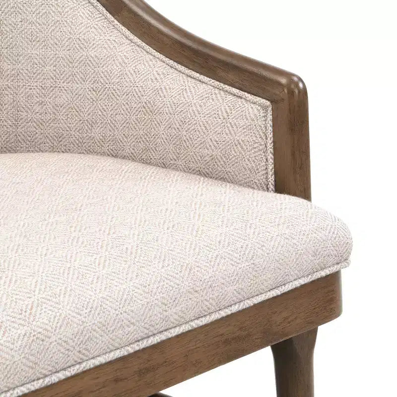 Set of 2 Mid-Century Modern Dining Chairs, Twill Upholstered Curved Armchairs with Solid Rubberwood Frame, Beige