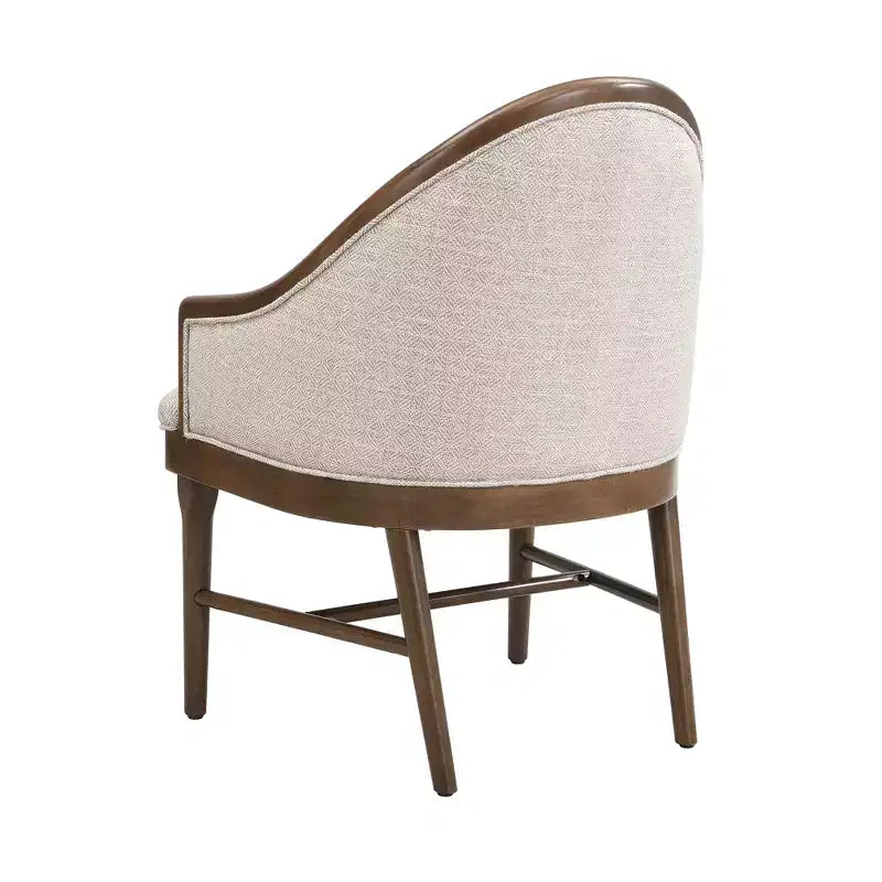 Set of 2 Mid-Century Modern Dining Chairs, Twill Upholstered Curved Armchairs with Solid Rubberwood Frame, Beige