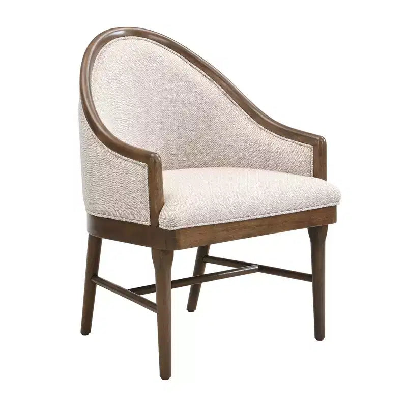 Set of 2 Mid-Century Modern Dining Chairs, Twill Upholstered Curved Armchairs with Solid Rubberwood Frame, Beige