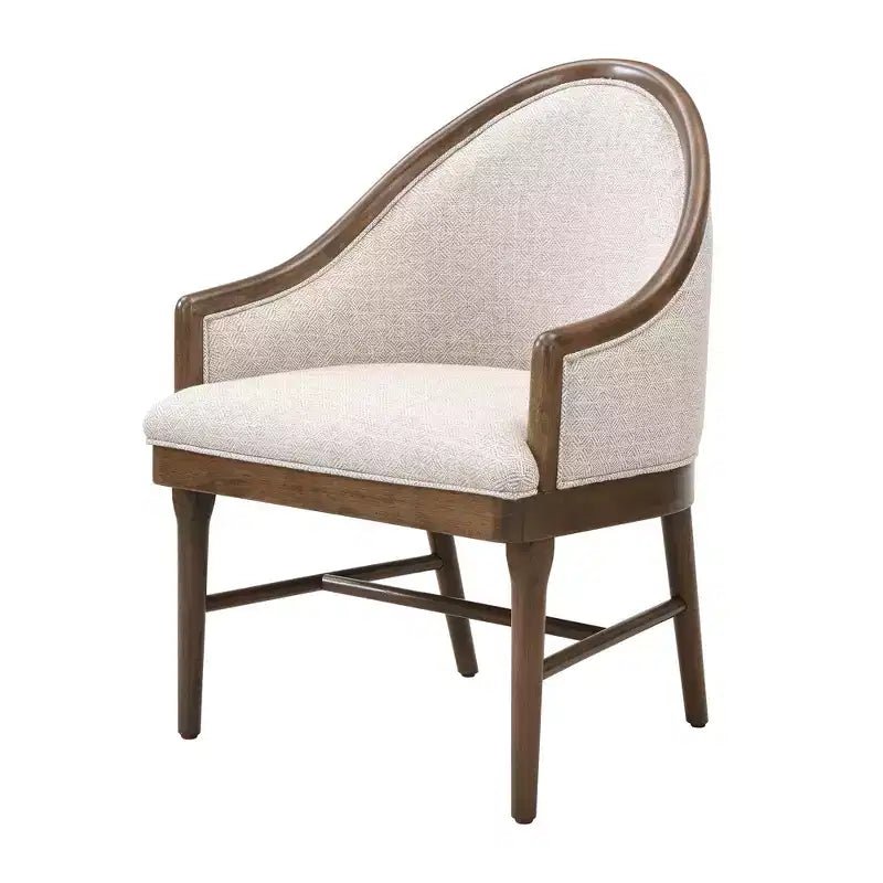 Set of 2 Mid-Century Modern Dining Chairs, Twill Upholstered Curved Armchairs with Solid Rubberwood Frame, Beige