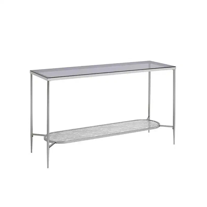 Glass Console Sofa Table, Chrome Finish, 48"L x 16"W x 30"H