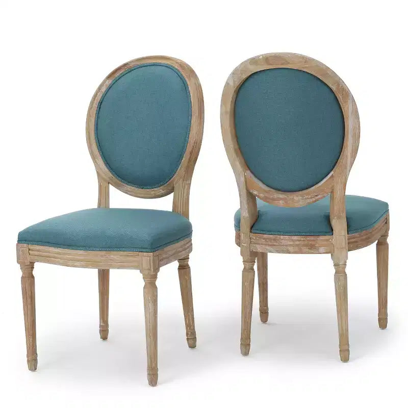 Set of 2 Traditional Upholstered Dining Chairs with King Louis Back and Rubberwood Frame
