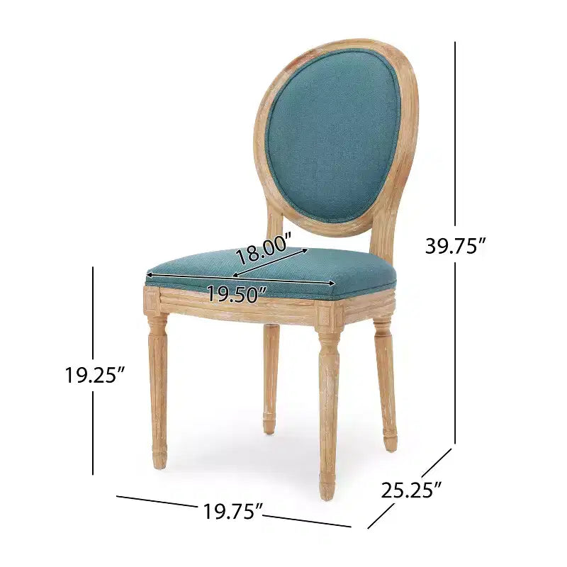 Set of 2 Traditional Upholstered Dining Chairs with King Louis Back and Rubberwood Frame