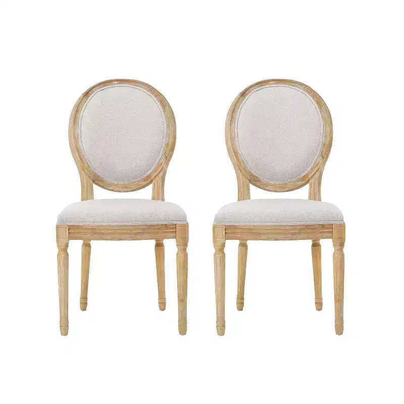 Set of 2 Traditional Upholstered Dining Chairs with King Louis Back and Rubberwood Frame