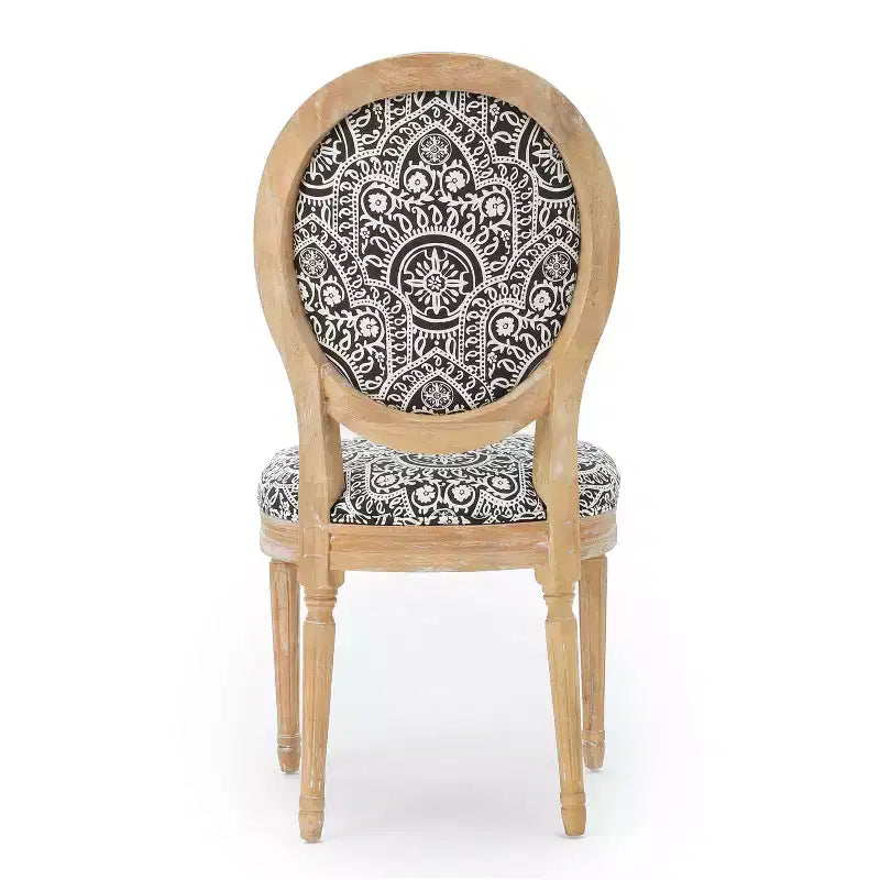 Set of 2 Traditional Upholstered Dining Chairs with King Louis Back and Rubberwood Frame