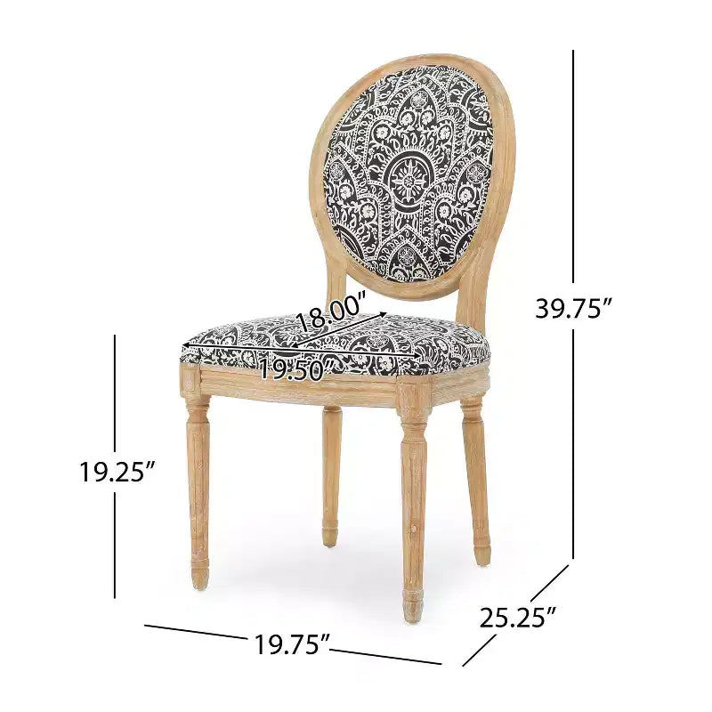 Set of 2 Traditional Upholstered Dining Chairs with King Louis Back and Rubberwood Frame