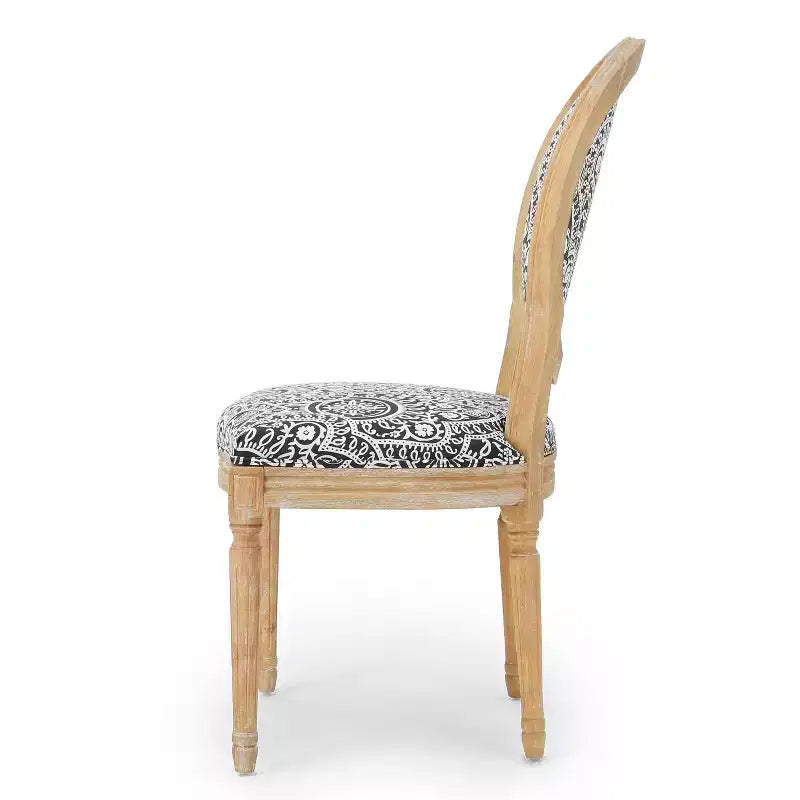 Set of 2 Traditional Upholstered Dining Chairs with King Louis Back and Rubberwood Frame