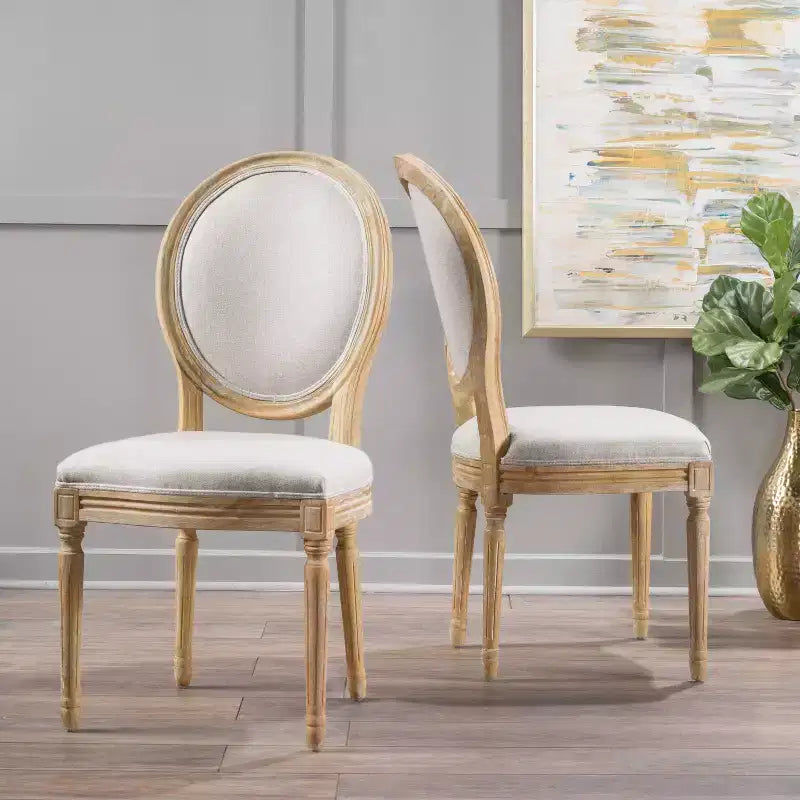 Set of 2 Traditional Upholstered Dining Chairs with King Louis Back and Rubberwood Frame